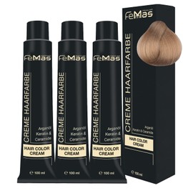 FemMas Hair Colour, Professional Cream Hair Colour with Argan Oil, Keratin & Ceramides, as Permanent Hair Colouring or Tint for Radiant, Durable Colour Results, 3x Light Blonde 9, 100 ml