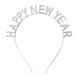 Kefley Happy New Year Eve Headband Tiara Silver Crystal Christmas Xmas Gifts for Teen Girls Women New Year Decorations Metal Festival Christmas Hairband Head Bands Hair Accessories