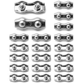 QWORK Cable Clamp, 20 Pcs M3 Stainless Steel Duplex 2 Post Wire Rope Clamps for 1/16" - 1/8" Diameter Wire Rope