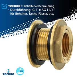 tecuro Tank Fitting Barrel Fitting Container Screw Connection Brass with 1 1/4 Inch Male Thread x 1 Inch Internal Thread