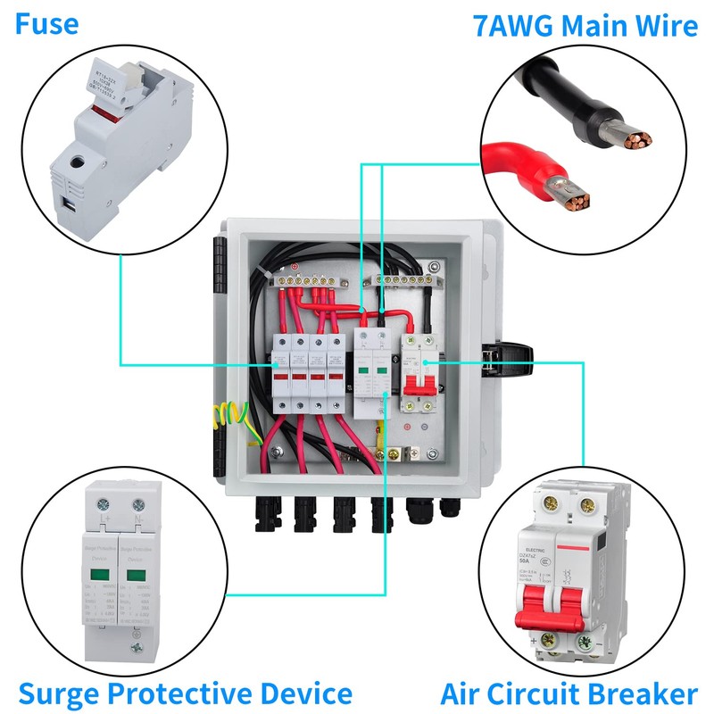 PowGrow PV Combiner Box, 4 String Metal Solar Combiner Box