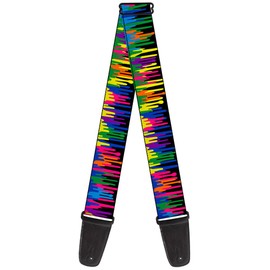 Buckle-Down Guitar Strap Paint Drips Black Multi Neon 2 Inches Wide