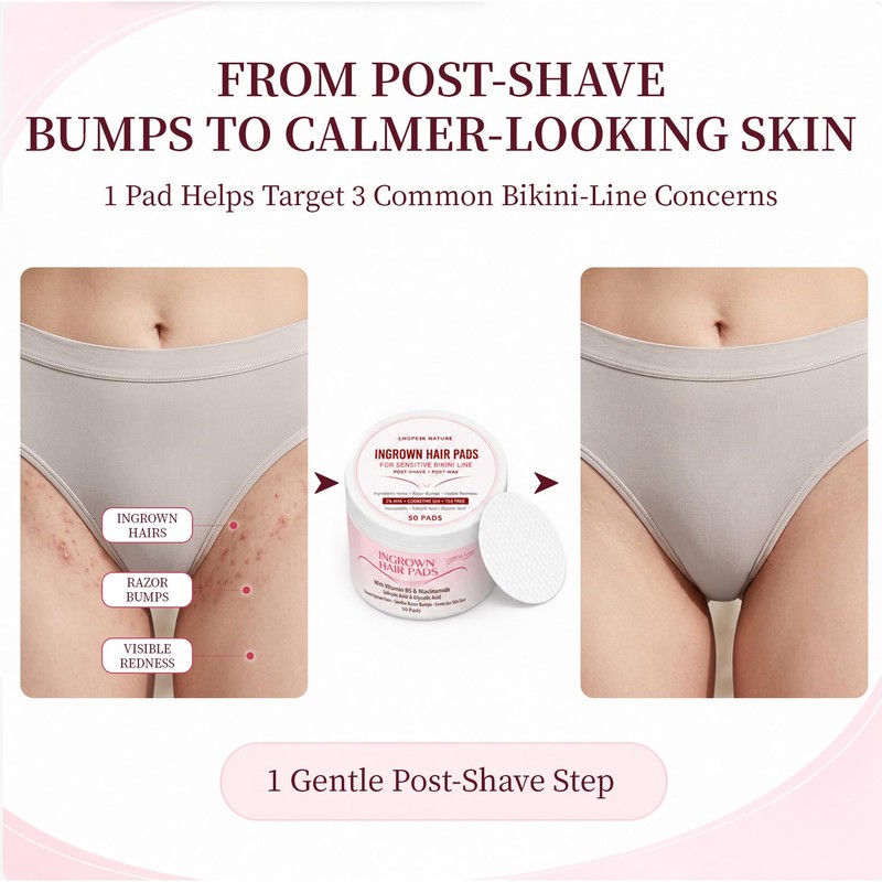 LHOPEBK Nature Ingrown Hair Treatment Pads: with BHA/AHA for Bikini