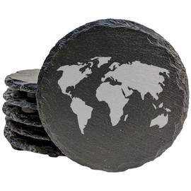 Wanderlust on Your Table: World Map Coasters for Globetrotters - Round Slate - set of 6