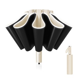 Pioggistar Windproof Umbrella for Men and Women, Inverted Umbrellas 10 Ribs, Automatic Open and Close, Compact, Diameter 105 cm, beige