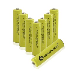 GEILIENERGY Solar Light Batteries AA Ni-Cd AA 600mAh 1.2V Rechargeable Batteries AA Rechargeable Batteries for Solar Lights Solar Lamp(Pack of 8)