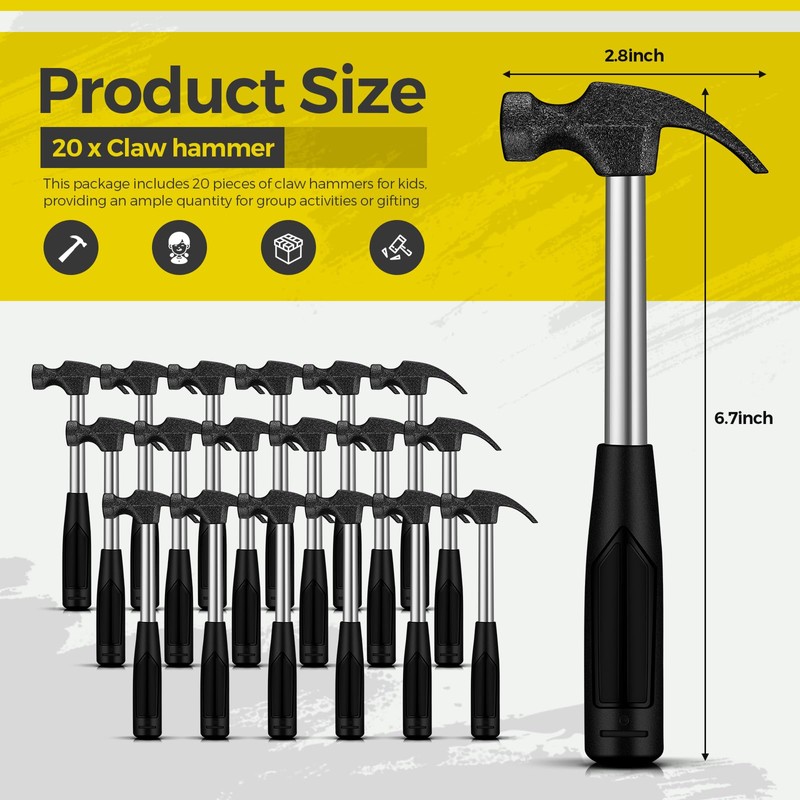 Gisafai 20 Pcs Small Claw Hammers Tools for Kids Solid