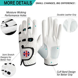 AMRTA Golf Gloves Men Left Right Hand With Ball Marker Leather 1 Pack, Right Handed Golfer Gloves Anti-slip Grip Soft Comfortable Breathable (M, Left)