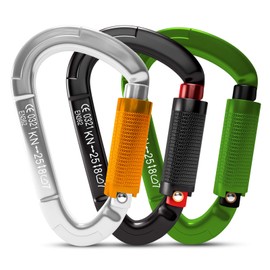 FVW 25KN Heavy Duty Climbing Carabiners, 3 Pack UIAA Certified Auto Locking Rock Climbing Carabiners Clips for Hammocks, Swing, Locking Dog Leash and Harness, Camping, Hiking & Utility (Mix Color)