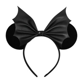 Batsysm Black Velvet Mouse Ear Headband with PU Bat Wing, Party Headwear Fashion Hair Band for Women Girls