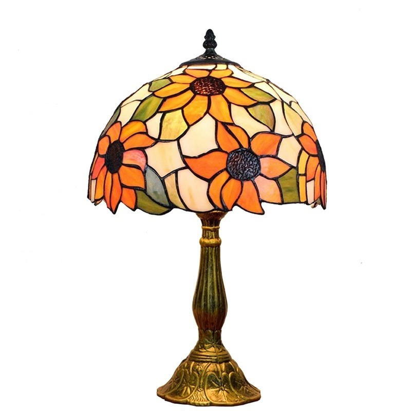 Blivuself Tiffany Lamp Stained Glass Lamp Sunflower Yellow Bedroom Table