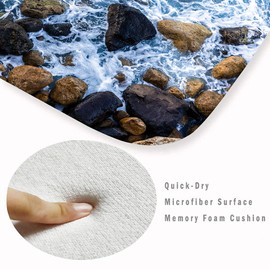 Sea Stones Print 17MM Thick Memory Foam Bathroom Carpet and Door Mat Non-Slip Absorbent Super Bath Mats Comfortable Flannel Bathroom Carpet Bed Rug 24 X 16 Inches