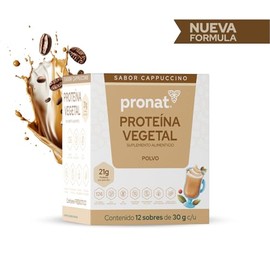 PRONAT | Proteína Vegetal en Polvo | Sabor Capuchino 12 Sobres de 30 g | 20 g de Proteína por Porción | Sin Azúcar | Sin Gluten | Apta para Vegetarian