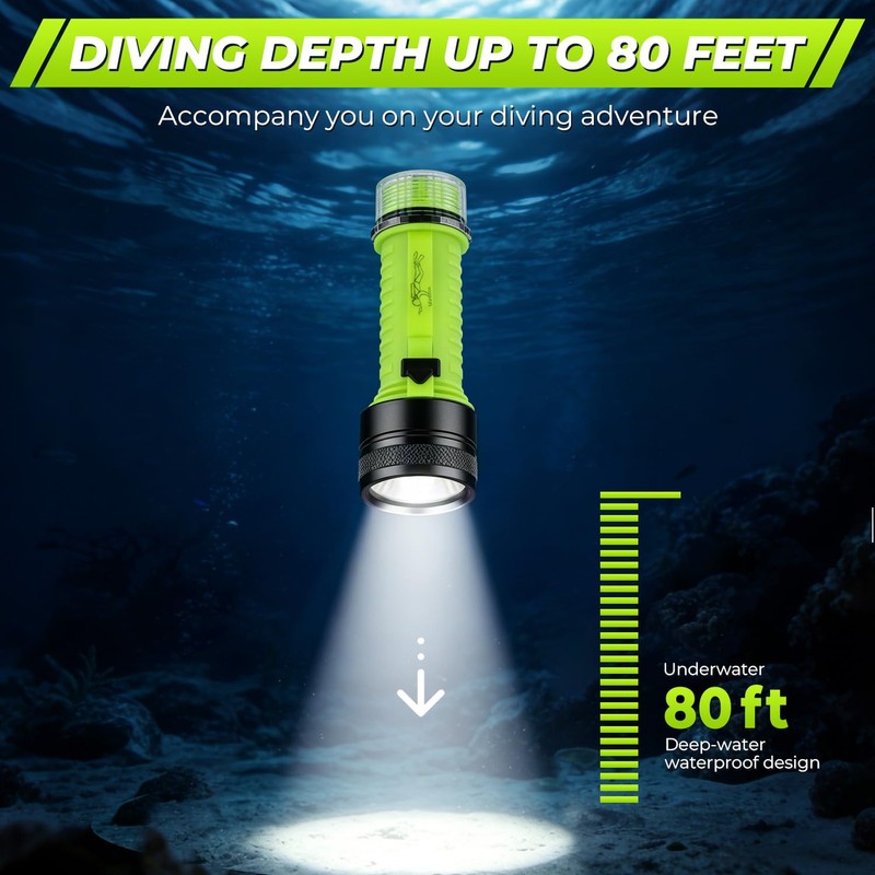 FISHOAKY Diving Flashlight Underwater LED Light, 1500 Lumen & 3