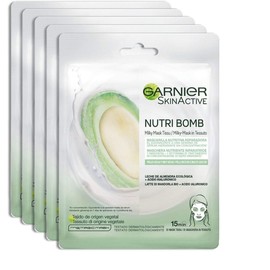 Garnier Nutribomb Nourishing Repairing Sheet Mask, Suitable for Dry and Very Dry Skin, Enriched with Almond Milk and Hyaluronic Acid, 28 G, Pack of 5