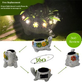 GUCHO Solar Garden Outdoor Statues Turtle with 5 Led Lights (Not Include Real Succulent),Lawn Decor Tortoise Statue for Patio, Balcony,Yard,Garden Decorations,Unique Gifts for Women Men