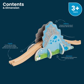 Bigjigs Rail Dino Riser Tunnel - Wooden Dinosaur Train Accessory, Kids Trains & Railway Accessories, Toys & Gifts For Toddlers, 3 Year Old +