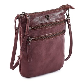 Cochoa Small Triple Zip Real Leather Women's Crossbody- Premium Vintage Crossover Shoulder Sling Bag (Burgundy)