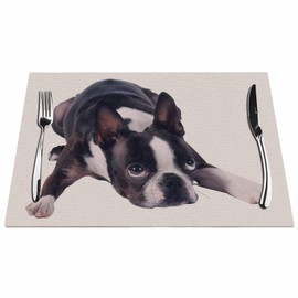 Walmsco Placemats Cute Puppy Animal Decor For Dining Room Kitchen Table,Waterproof Non-Slip Washable Heat Resistant Placemats,Set of 4,12"x18"