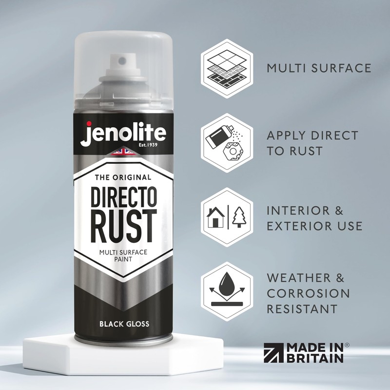JENOLITE Directorust Gloss Spray Paint | BLACK | 400ml (13.52