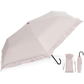 Classic Frill Parasol, Ultra Lightweight Folding Umbrella, 100% UV Protection Rate, JIS Standard, Domestic Third-Party Agency Certified, Full Blackout, For Both Sunny and Rainy Weather, Compact Size