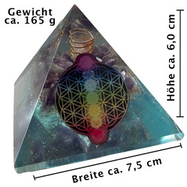 CHONIT Orgonite Pyramid, Chakra Mix Ocean Light Blue with Flower of Life Symbol Protection Small with Rock Crystal for Home Decoration (Light Blue)