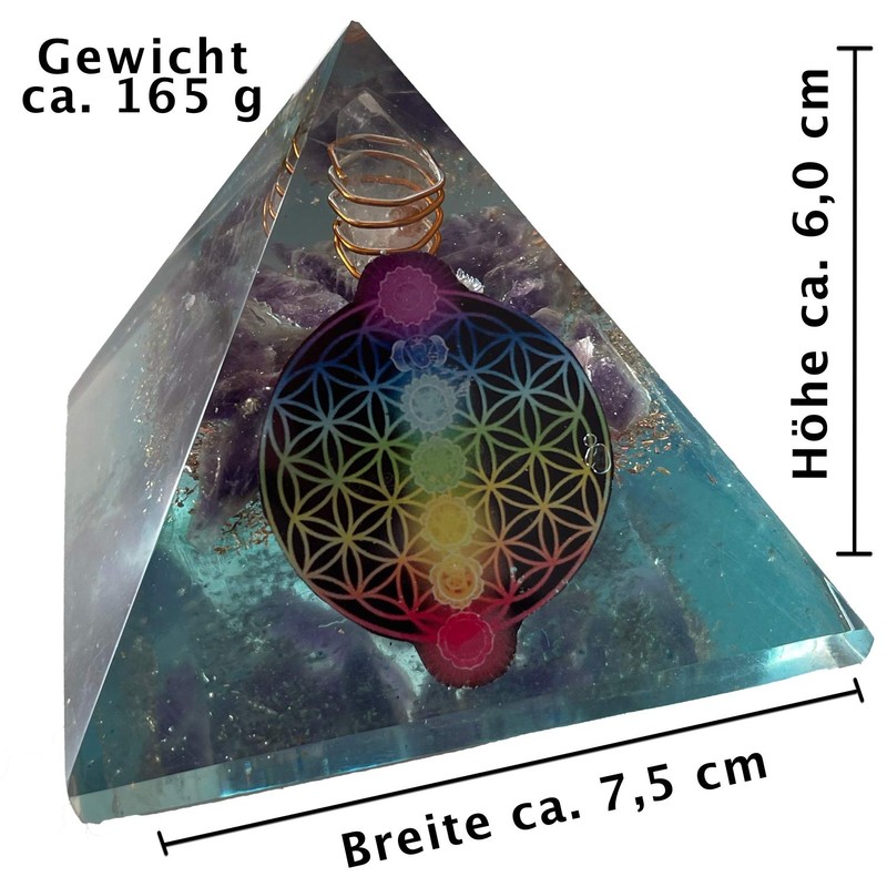 CHONIT Orgonite Pyramid, Chakra Mix Ocean Light Blue with Flower