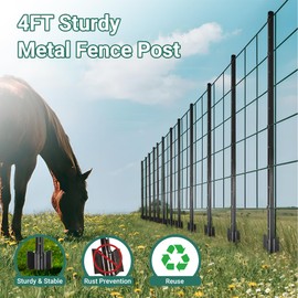 Toriexon Fence Posts 4Ft - 16Pack, Heavy Duty Metal Fence Post with U-Channel, No Dig Steel Fence Post for Farm, Garden, Orchard and Outdoor Wire Fencing(Black)