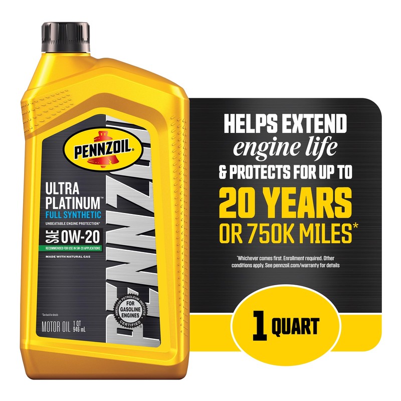 Pennzoil Ultra Platinum Full Synthetic 0W-20 Motor Oil, 1 Quart
