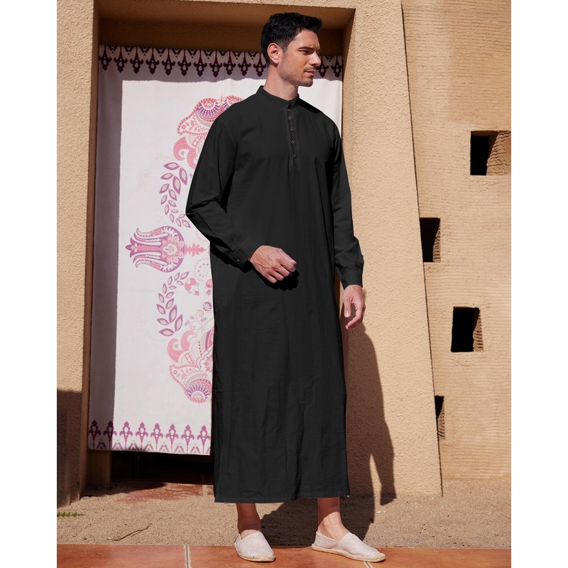 YAOHUOLE Islamic Thobe for Men Button down Mens Caftans Loungewear
