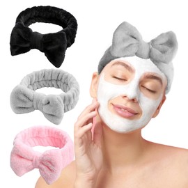 OWITER 3 Pieces Skincare Headband Makeup Headband for Washing Face Wrist Bands for Face Washing Make Up Headband (Black Grey Pink, 3)