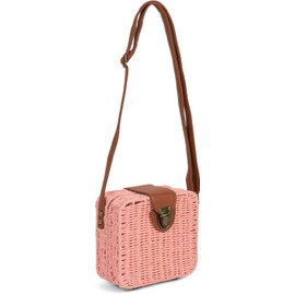 styleBREAKER Women's Braided Shoulder Bag in Bohemian Style, Rattan Look, Shoulder Bag, Crossbody Bag, Basket Bag 02012295, pink, bohemian