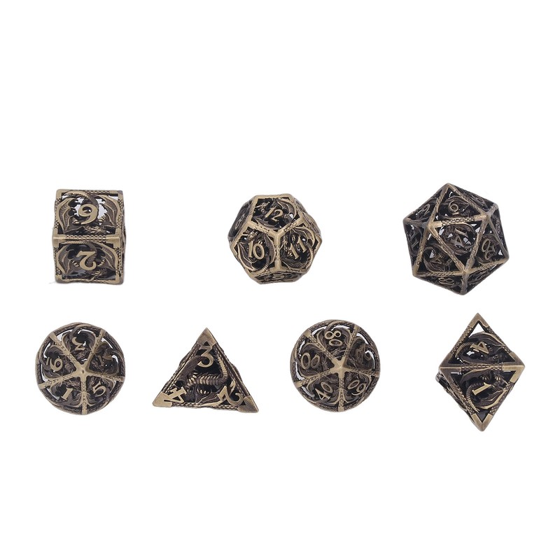 7pcs Copper Dice Set Polyhedral Hollow Clear Number Balancing Table