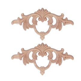 2Pcs Wood Appliques Carved Carved Trim Applique DIY Decoration for House Furniture Door Window