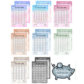 Sugeru 24pcs Budget Planner German A6, Economy Challenge Budget Planner, Budget Planner Accessories, Saving Challenge with 2€, 5€, 10€, 20€, 50€, 50€, 52 Days, 100 Days, 8 Colours Saving Challenges