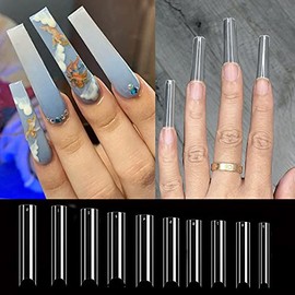 Extra Long C Curve Nail Tips Half Cover Clear French Nails XXL Deep Fingernails 500PCS Acrylic Straight Square Tips DIY Nail Art Nails Extension