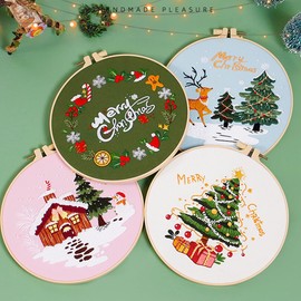 Danolapsi Embroidery Starter Kit with Embroidery Hoops Christmas Pattern Stamped Embroidery Kits Women Hobbies for Beginners CX0841 One Size