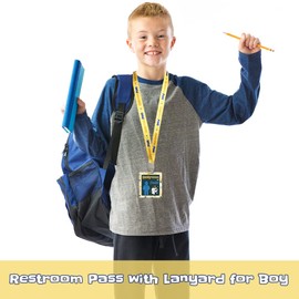 Hall Pass Lanyards with Card Passes, Unbreakable School Classroom Office Passes Set for Students Teachers Parents (5* Boys' Restroom Pass)
