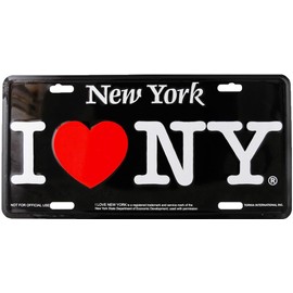 Artisan Owl I Love New York Souvenir License Plate – Heavy Duty Rust-Resistant Aluminum Car Tag, Ideal for Home Decor or Gift (Black)