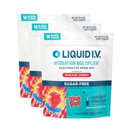Liquid I.V.® Hydration Multiplier® Sugar-Free - Ring Pop Cherry | Electrolyte Powder Drink Mix | 3 Pack (42 Servings)