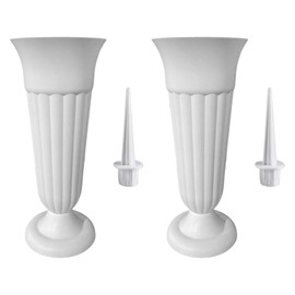 Baoblaze 2 Pieces Grave Vase with Ground Spike and Base, Plastic Cemetery Vase with Base, Grave Decoration, Grave Vases, Cemetery Frost-Proof Flower Vase for Gravestones Flower Arrangements, White