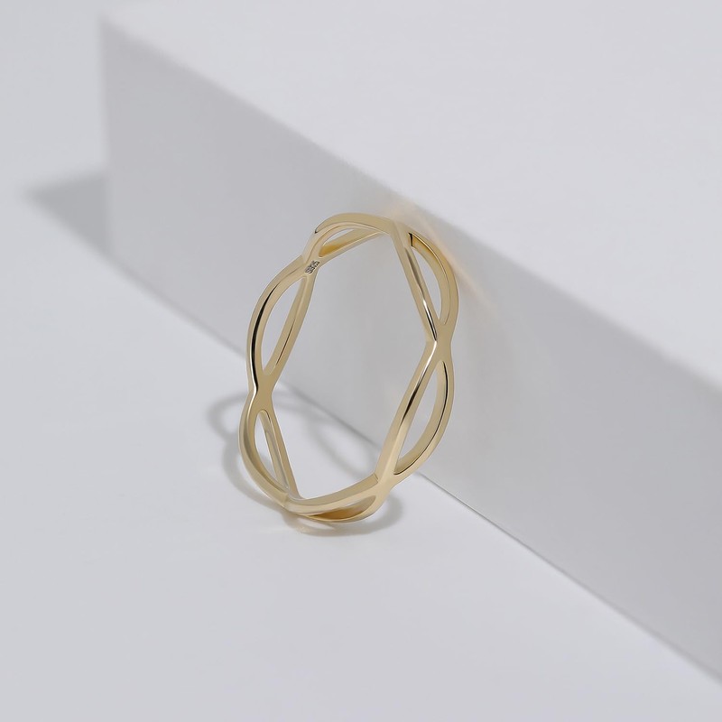 Sterling Silver Infinite Thumb Rings for Women Gold Pleated Stackable