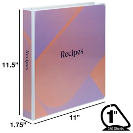 Samsill Recipe Binder Full Page 8.5 x 11 Kit, 1 Inch D-Ring, Gradient Design