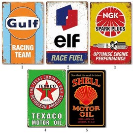 A Retro Oil Tin Sign Metal Plate American Sundries Antique Vintage Style (Set of 5)