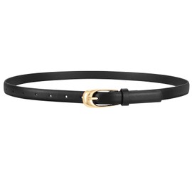 WERFORU Skinny Leather Belt for Dress Jeans Women Thin PU Leather Belt with Fashion Gold Buckle,black,0.7" Width