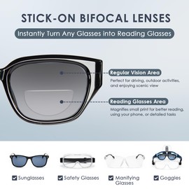 XCYKWXJ 3 Pack Stick-On Bifocal Lenses for Sunglasses, +250