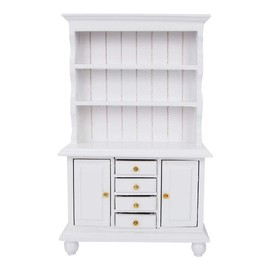 Doll House Cabinet, Wooden Three Layers Mini Cabinet Simulation Furniture, 1:12 Doll House Accessories (White)