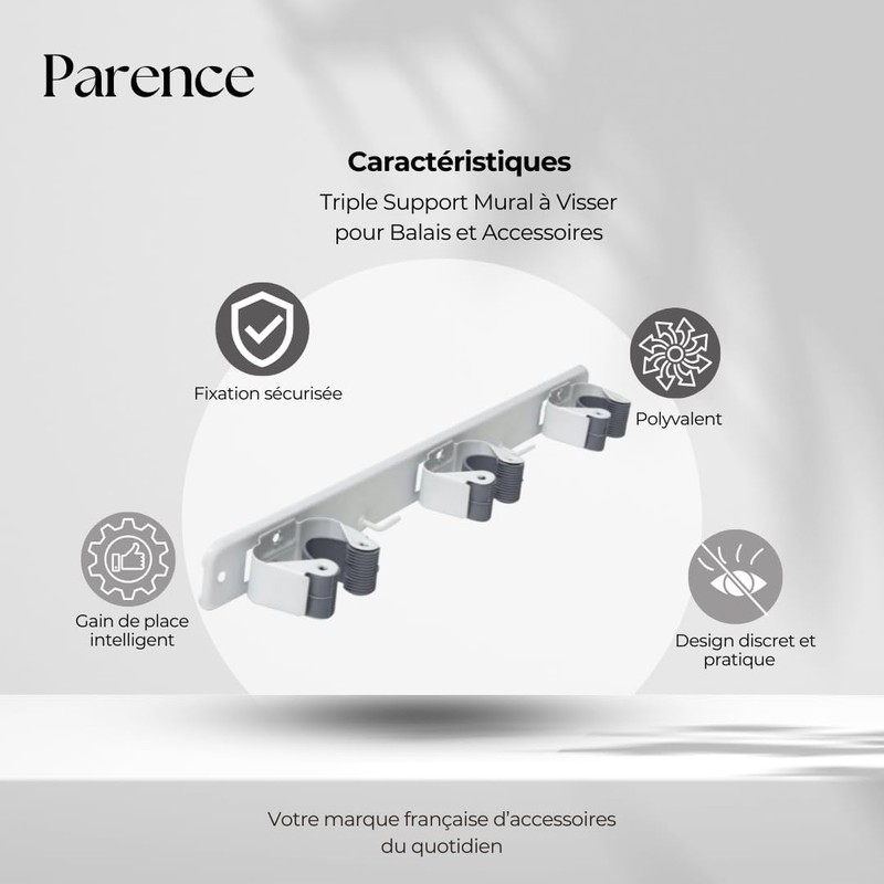 PARENCE. - Triple Screw-On Wall Mount for Broom and Accessories