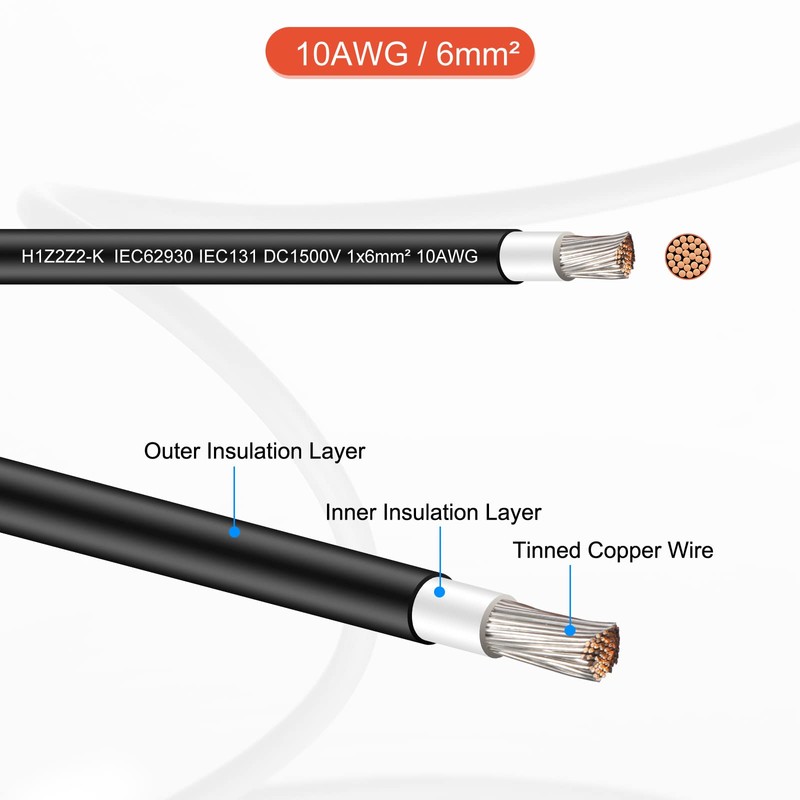 MECCANIXITY Solar Panel Wire 328ft 10AWG 6mm2 Solar Cable Extension