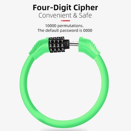 FUZVOL Bike Lock Cable, 4-Digit Combination Bicycle Lock for Cycle, Motorbike, Scooter, Mountain Bike, Pram, Outdoor, High Security & Waterproof Bike Chain Locks,Portable,Green